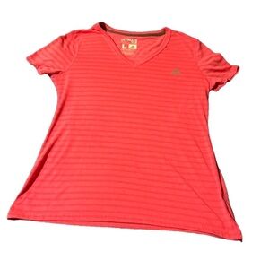 Adidas V-neck Pink Striped T-Shirt Size Large